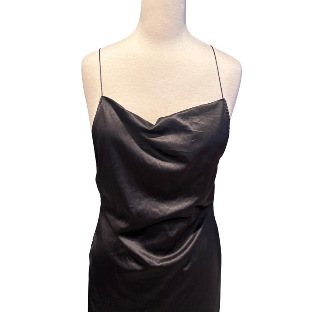 Satin Drawstring Long Black Maxi Dress Size Large